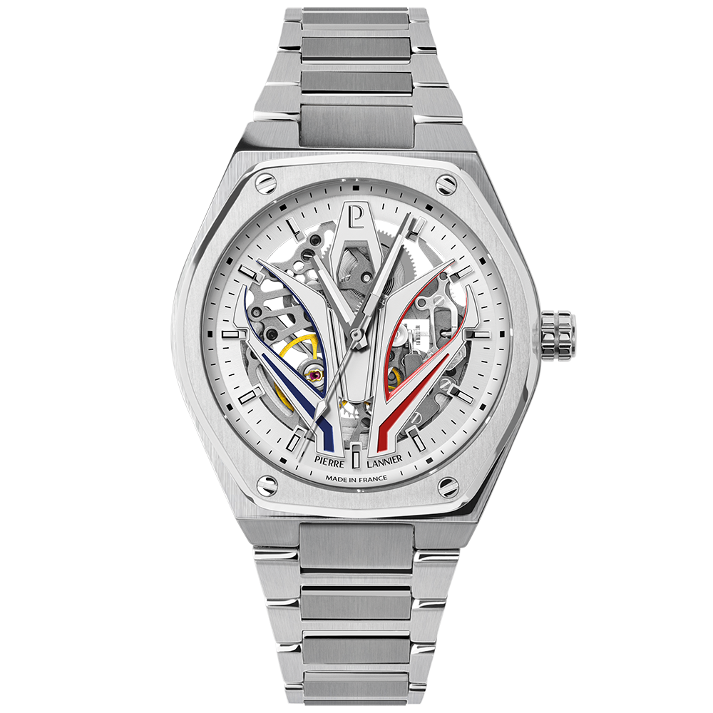 Montre homme Pierre Lannier ARDENT 324D101 – cadran blanc bracelet acier argenté – vue de face