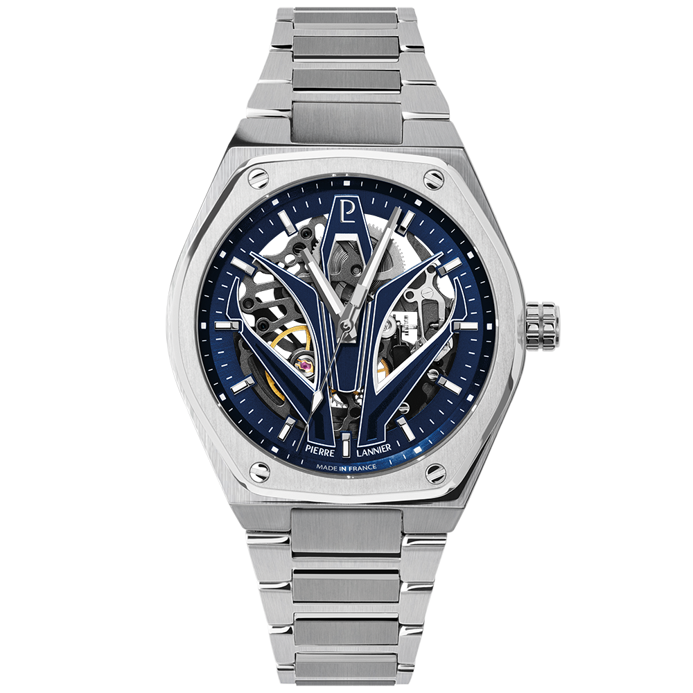 Montre homme Pierre Lannier ARDENT 324D161 – cadran bleu bracelet acier argenté – vue de face