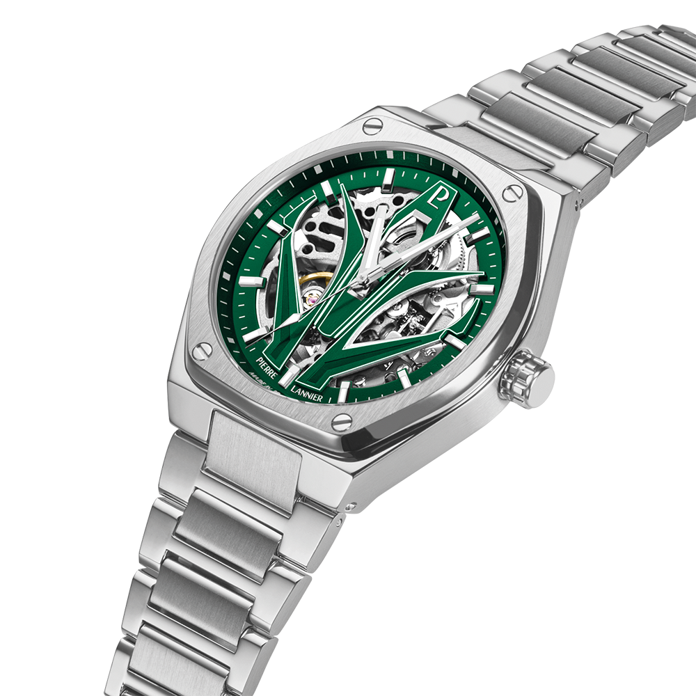 Montre homme Pierre Lannier ARDENT 324D171 – cadran vert bracelet acier argenté – vue 2