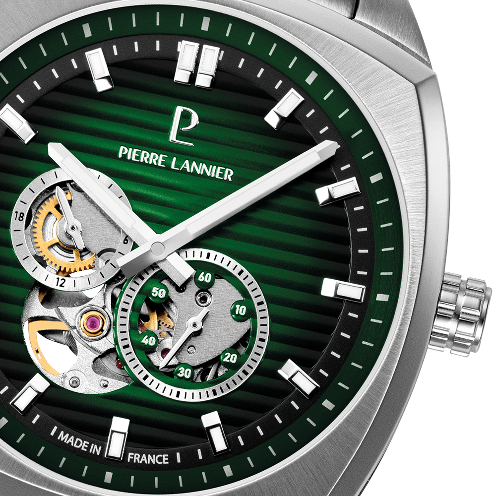 Montre homme Pierre Lannier ARCADIUS 328F171 – cadran vert bracelet acier argenté – vue 2