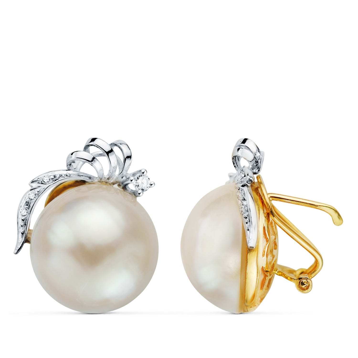 Pendientes de Perlas Japonesas en Oro Bicolor de 18K 15-16 mm Tamaño: 21X17MM Omega