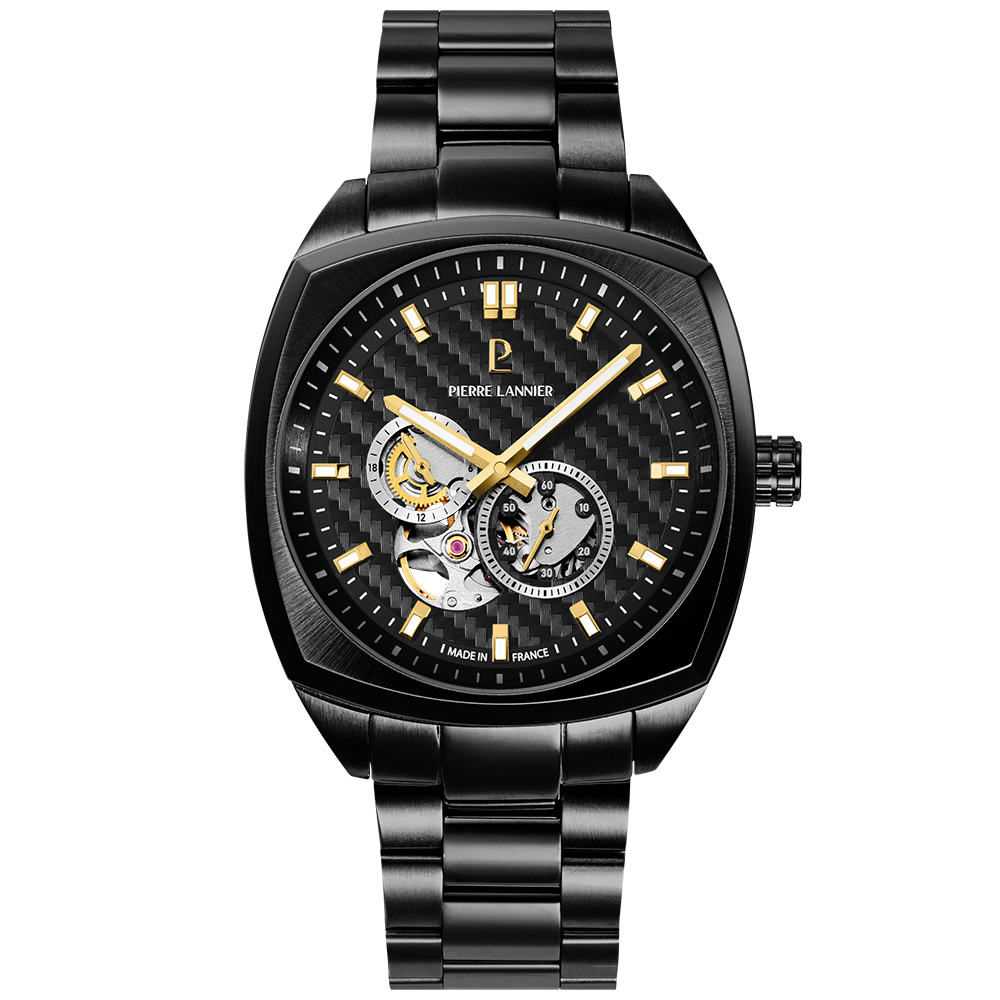 Montre homme Pierre Lannier ARCADIUS 329G439 – cadran noir bracelet acier noir – vue de face