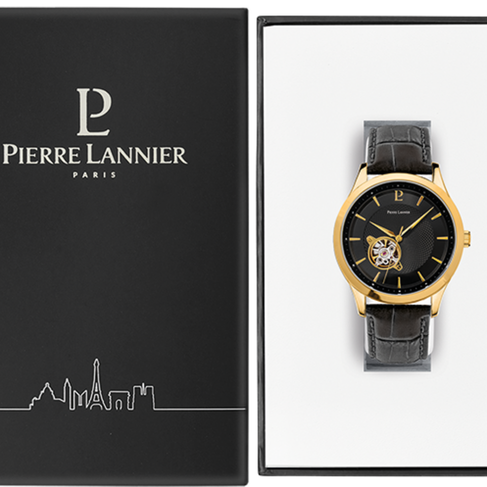 Montre homme Pierre Lannier FLEURET 336B033 – cadran noir bracelet cuir noir – vue 2