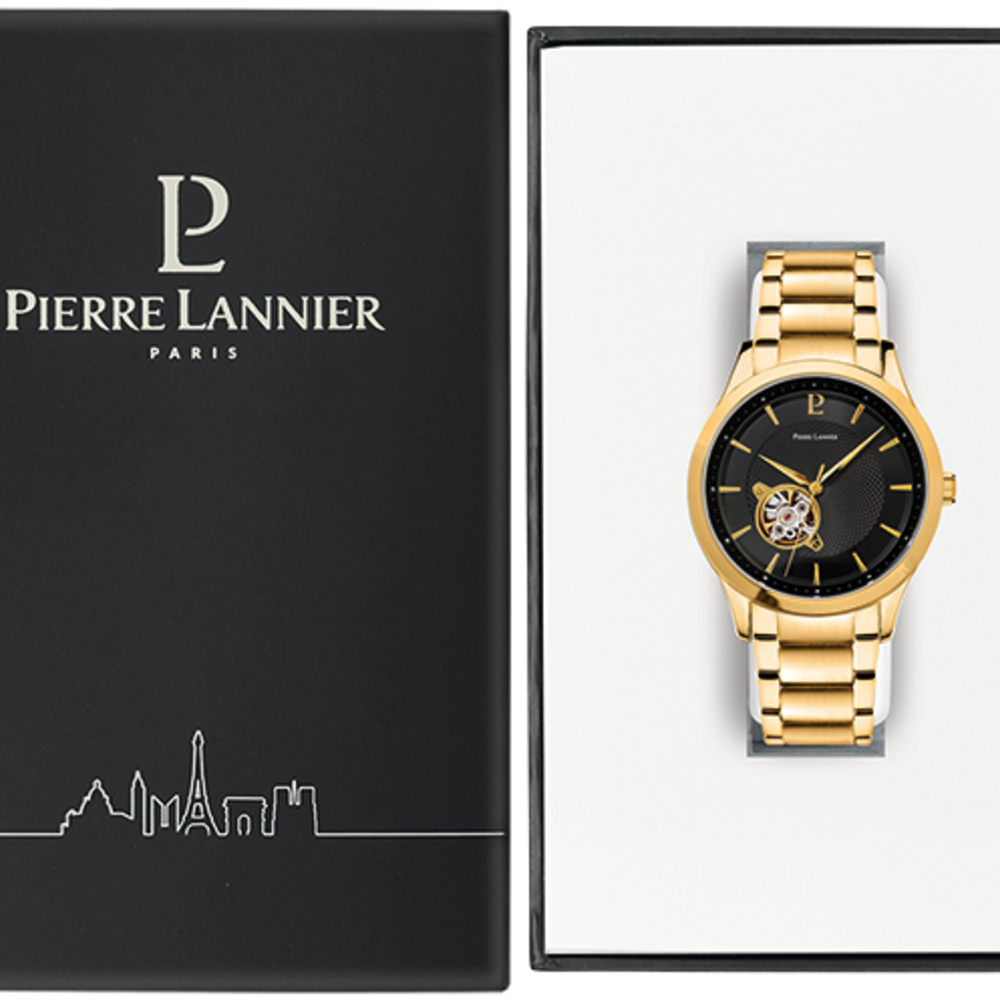 Montre homme Pierre Lannier FLEURET 337B032 – cadran noir bracelet acier doré – vue 3