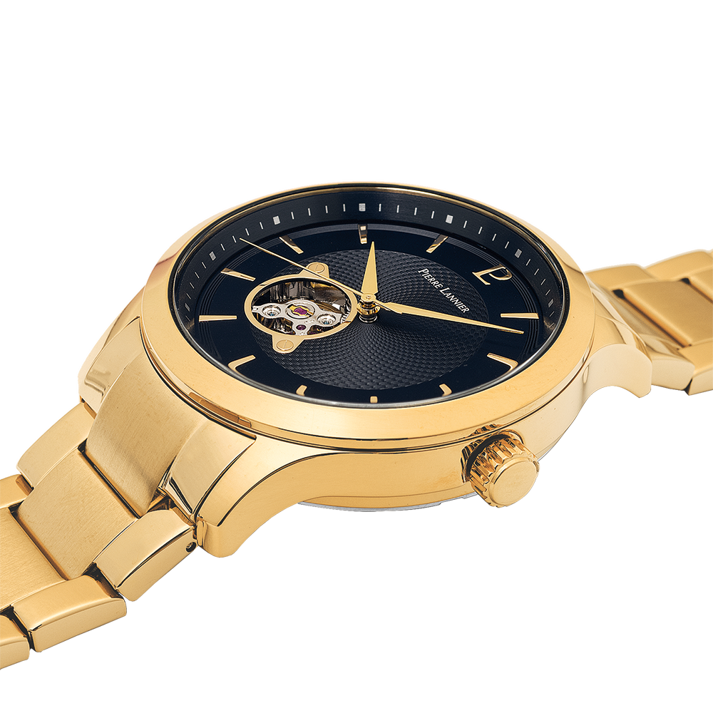 Montre homme Pierre Lannier FLEURET 337B032 – cadran noir bracelet acier doré – vue 2