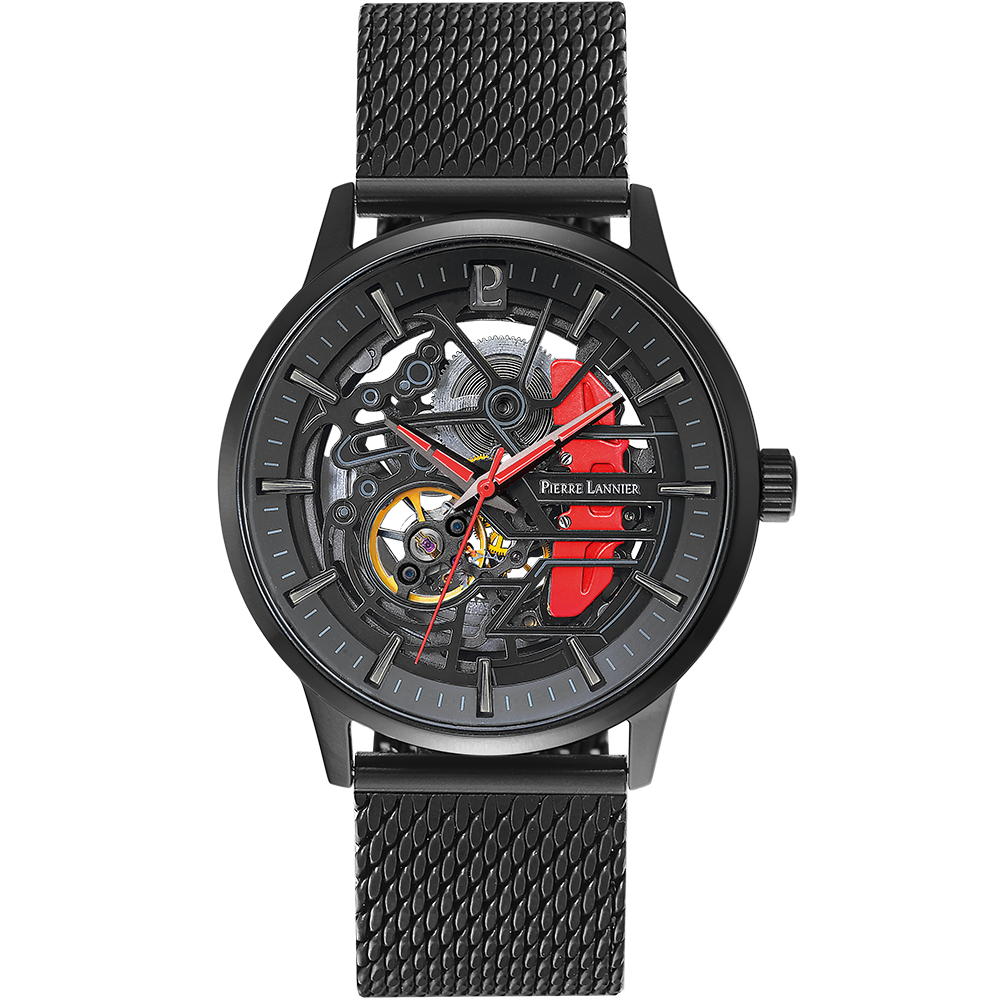 Pierre Lannier PADDOCK herenhorloge zwarte stalen kast zwarte Milanese stalen band 338A439