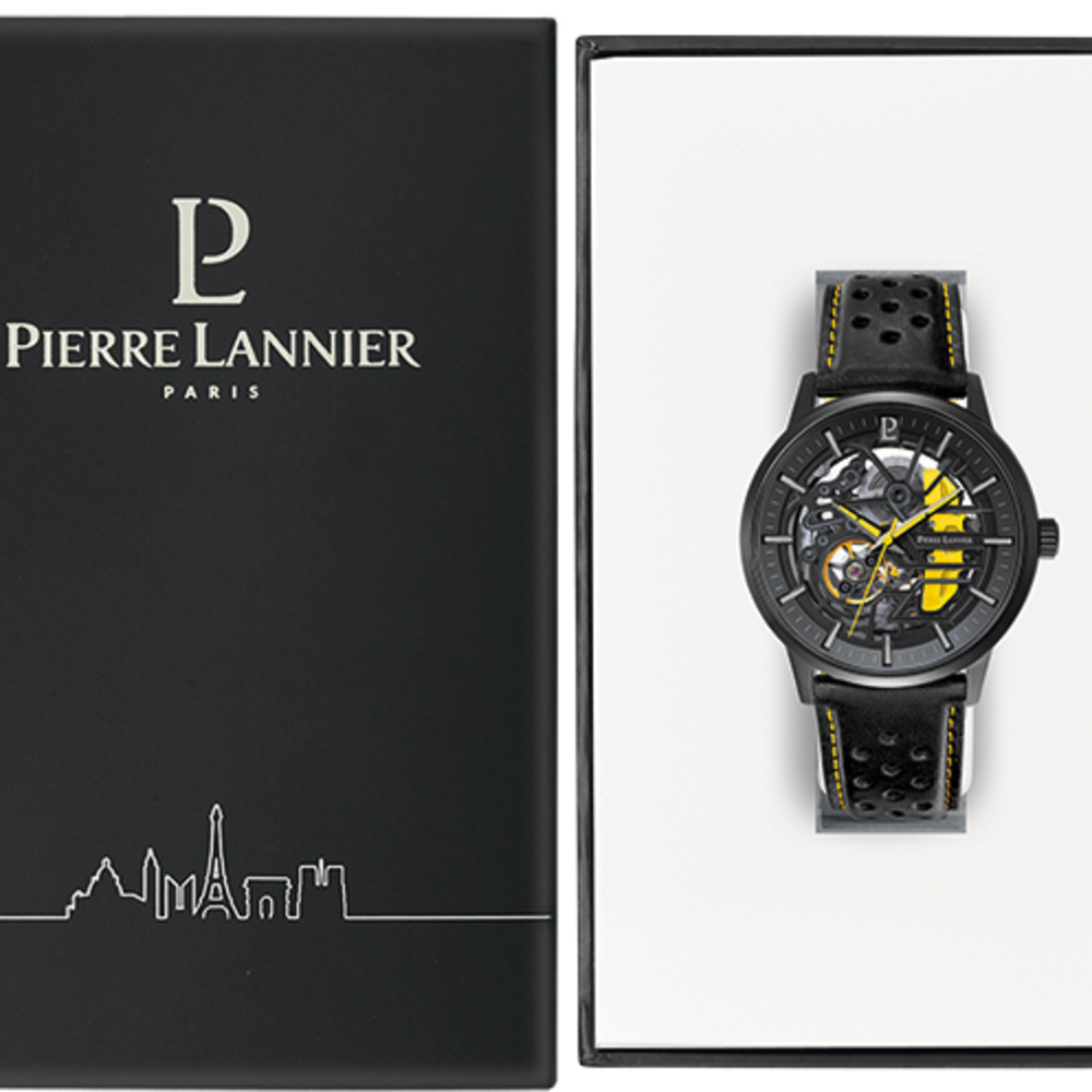 Montre homme Pierre Lannier PADDOCK 338A443 – cadran noir bracelet cuir perforé noir – vue 3