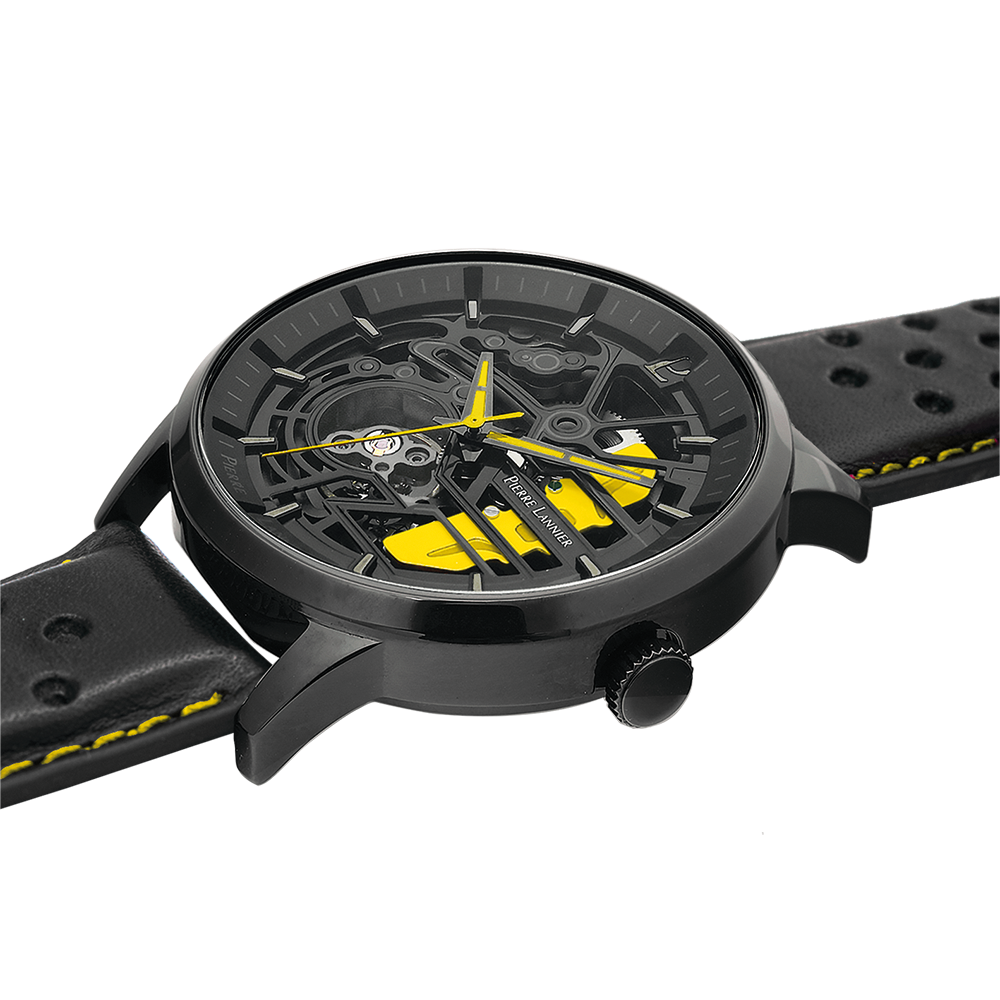 Montre homme Pierre Lannier PADDOCK 338A443 – cadran noir bracelet cuir perforé noir – vue 4