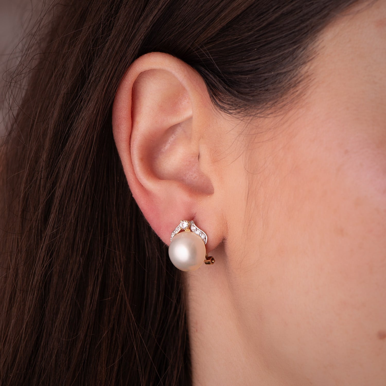 18K bicolor gullperleperler med Circumers Mål: 14X11 mm Omega lås