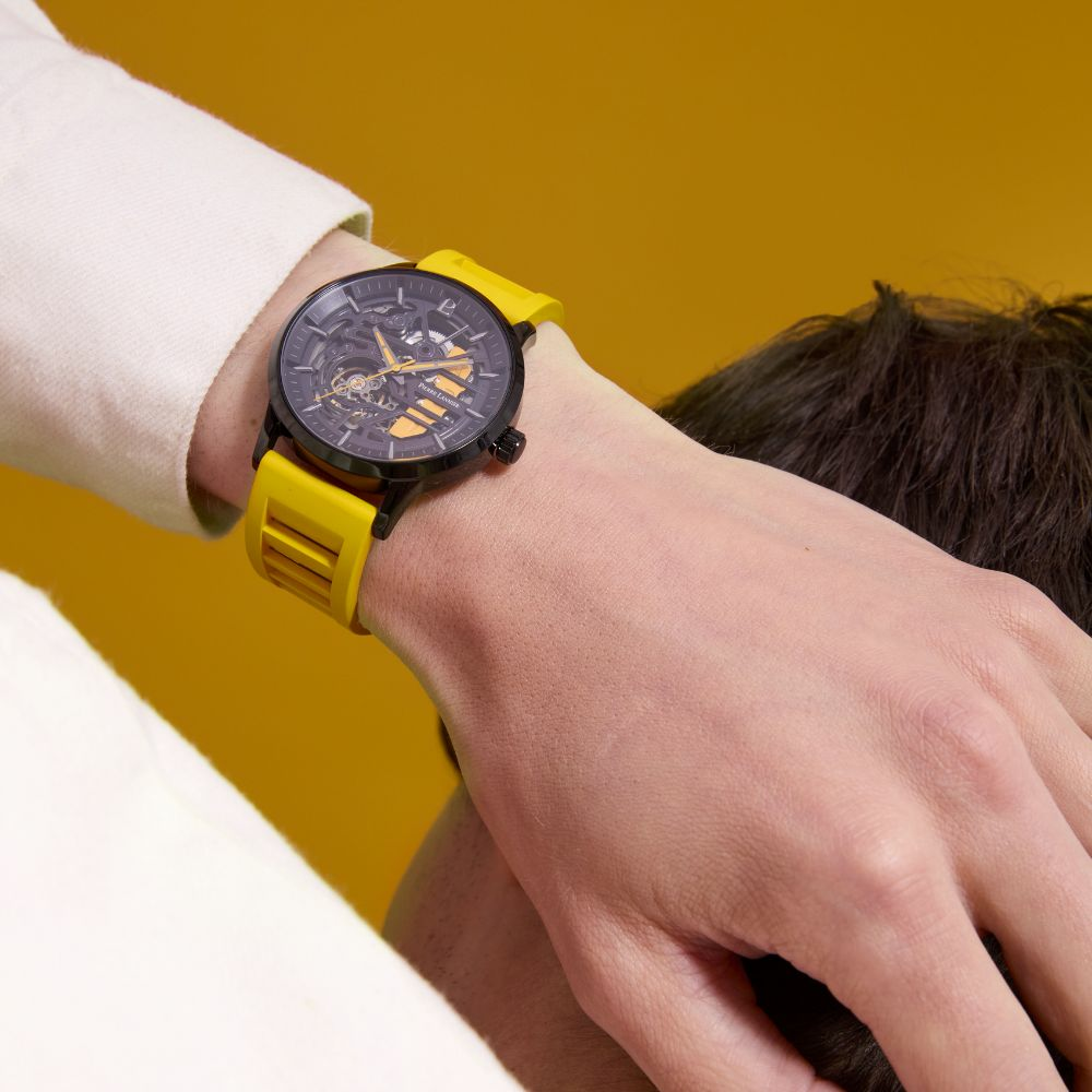 Montre homme Pierre Lannier PADDOCK 341A449 – cadran noir bracelet caoutchouc jaune – vue 2