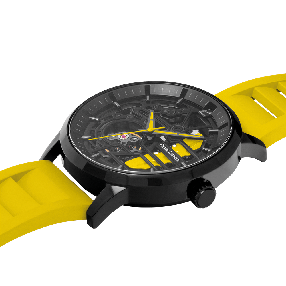 Montre homme Pierre Lannier PADDOCK 341A449 – cadran noir bracelet caoutchouc jaune – vue 3