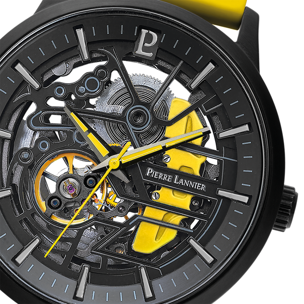 Montre homme Pierre Lannier PADDOCK 341A449 – cadran noir bracelet caoutchouc jaune – vue 4