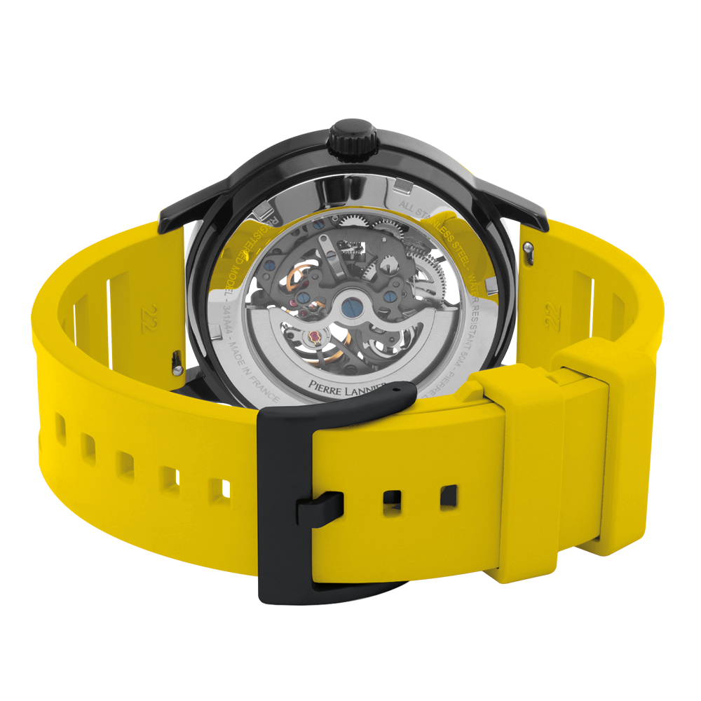 Montre homme Pierre Lannier PADDOCK 341A449 – cadran noir bracelet caoutchouc jaune – vue 5