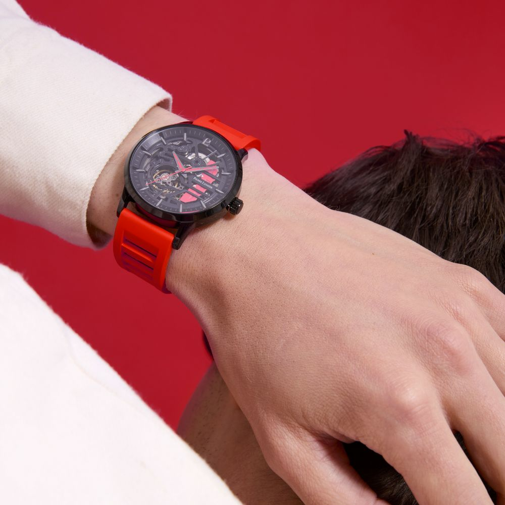 Montre homme Pierre Lannier PADDOCK 341A459 – cadran noir bracelet caoutchouc rouge – vue 2