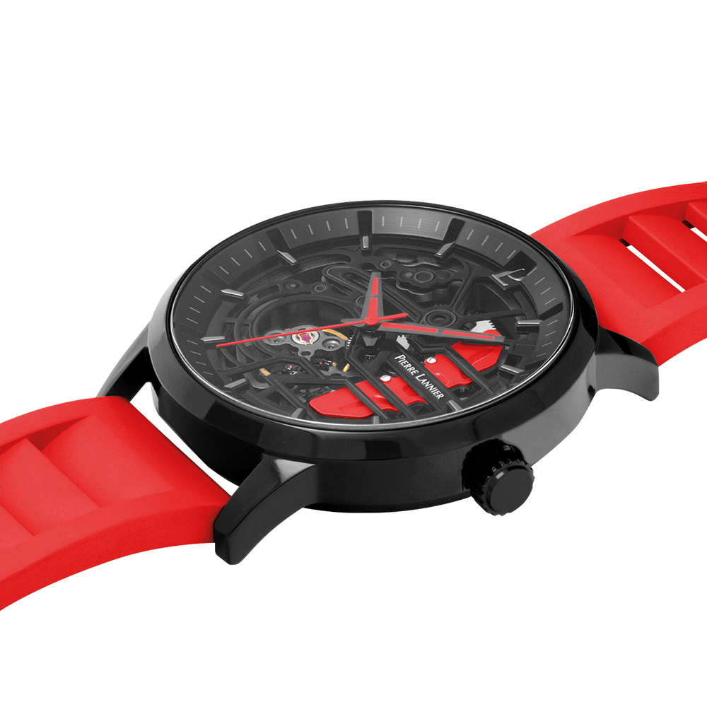 Montre homme Pierre Lannier PADDOCK 341A459 – cadran noir bracelet caoutchouc rouge – vue 3