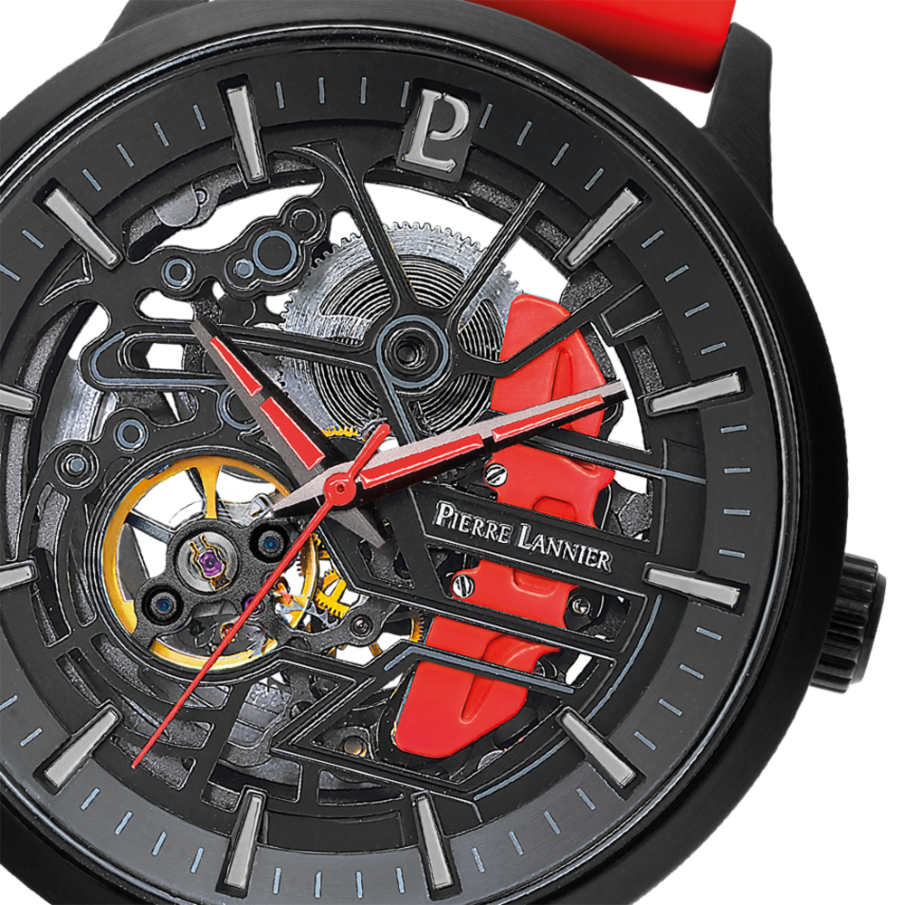 Montre homme Pierre Lannier PADDOCK 341A459 – cadran noir bracelet caoutchouc rouge – vue 4
