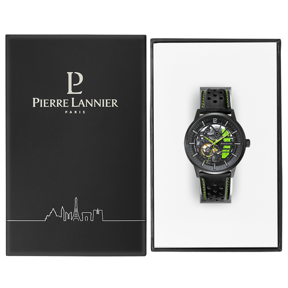 Montre homme Pierre Lannier PADDOCK 341A477 – cadran noir bracelet cuir perforé noir – vue 3