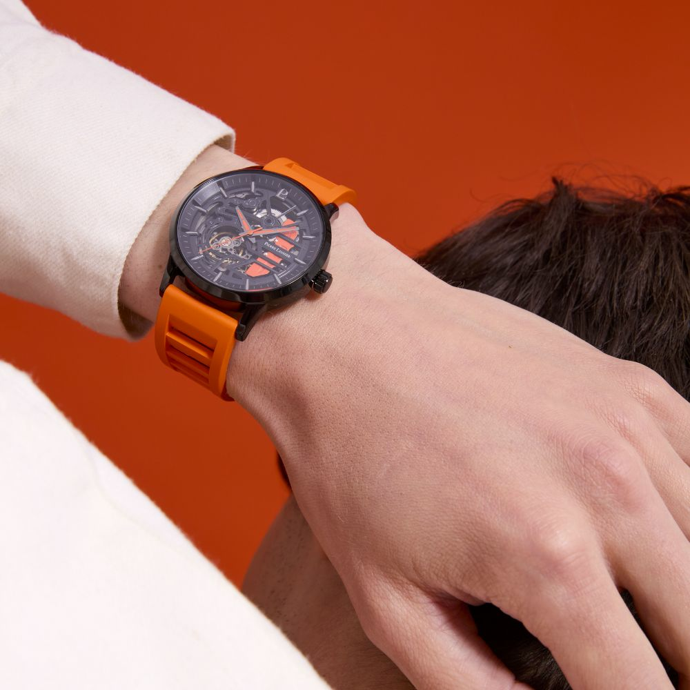 Montre homme Pierre Lannier PADDOCK 341A499 – cadran noir bracelet caoutchouc orange – vue 2