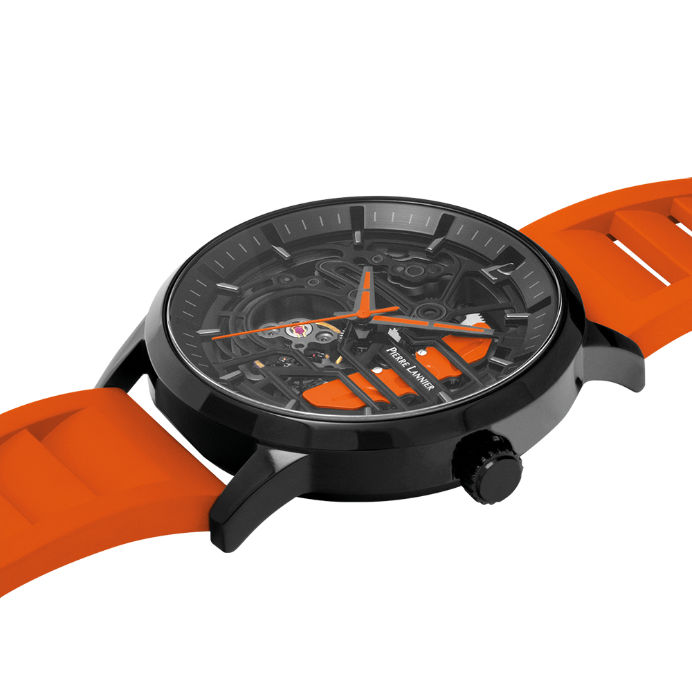 Montre homme Pierre Lannier PADDOCK 341A499 – cadran noir bracelet caoutchouc orange – vue 4