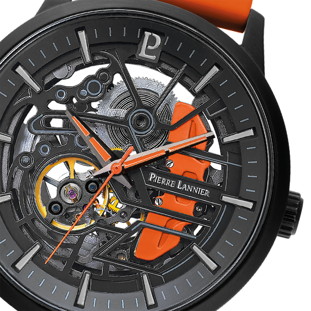 Montre homme Pierre Lannier PADDOCK 341A499 – cadran noir bracelet caoutchouc orange – vue 5