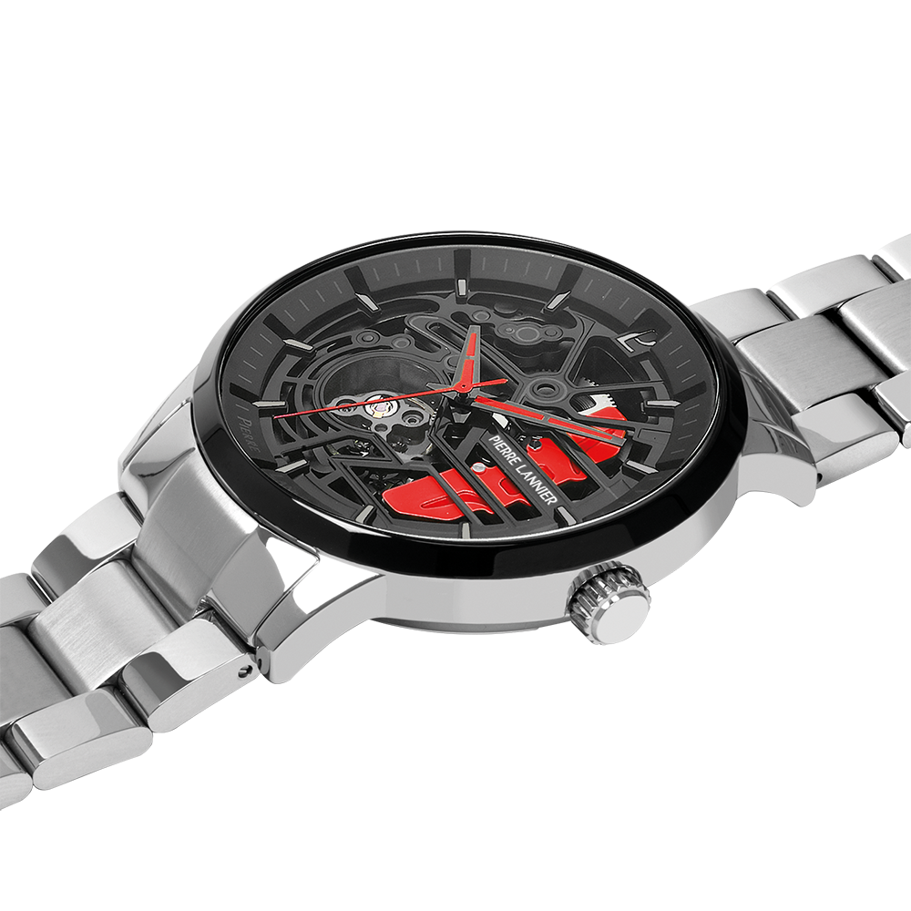 Montre homme Pierre Lannier PADDOCK 343B151 – cadran noir bracelet acier argenté – vue 2