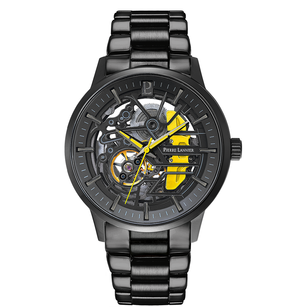 Montre homme Pierre Lannier PADDOCK 344A449 – cadran noir bracelet acier noir – vue de face