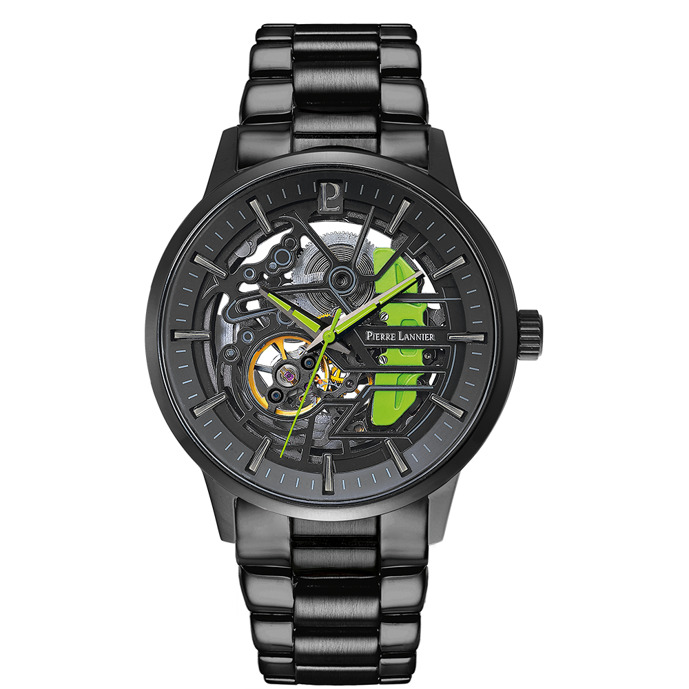Montre homme Pierre Lannier PADDOCK 344A479 – cadran noir bracelet acier noir – vue de face