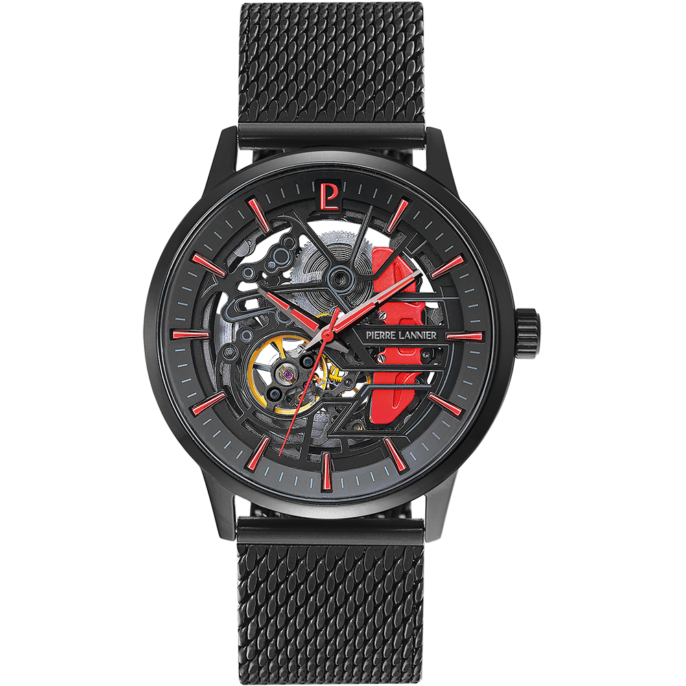 Montre homme Pierre Lannier PADDOCK 345A459 – cadran noir bracelet milanais noir – vue de face