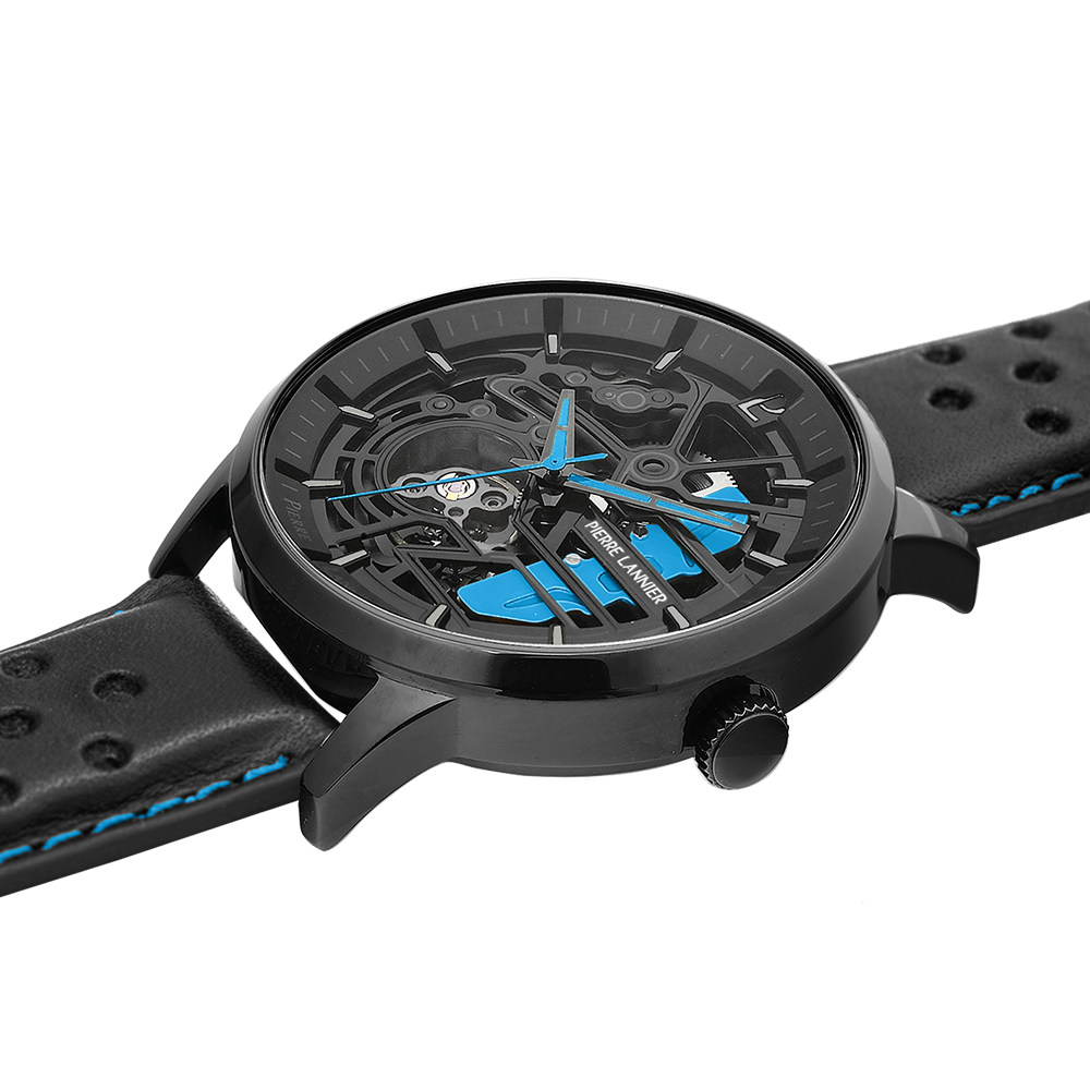 Montre homme Pierre Lannier PADDOCK 345A466 – cadran noir bracelet cuir noir – vue 2