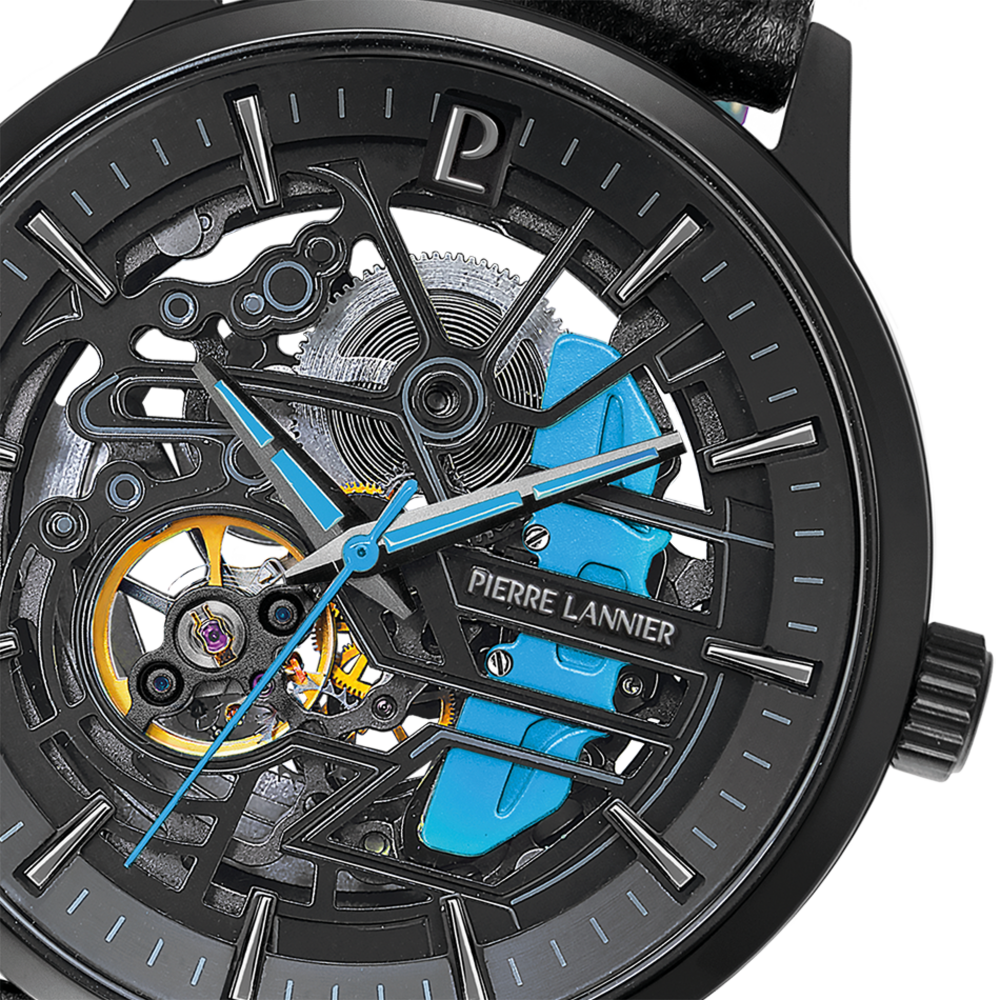 Montre homme Pierre Lannier PADDOCK 345A466 – cadran noir bracelet cuir noir – vue 3