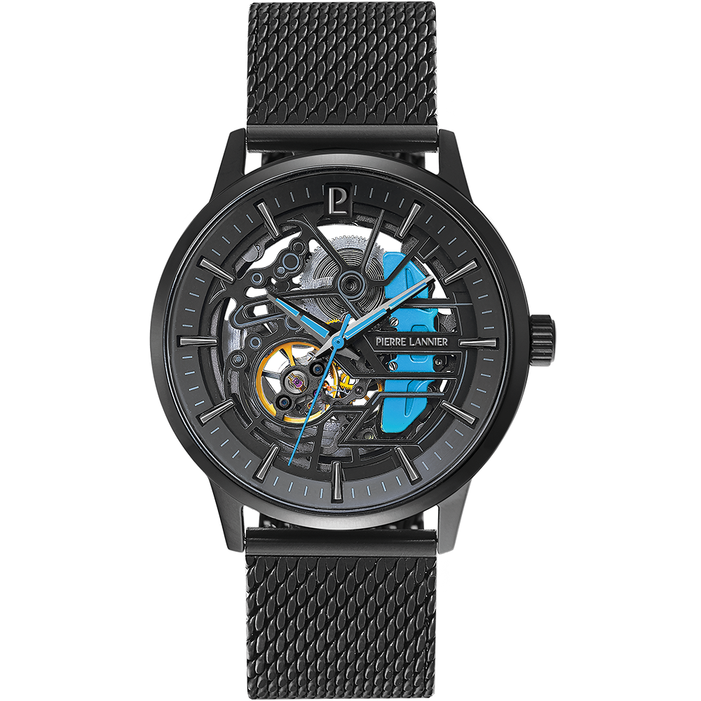 Montre homme Pierre Lannier PADDOCK 345A469 – cadran noir bracelet milanais noir – vue de face
