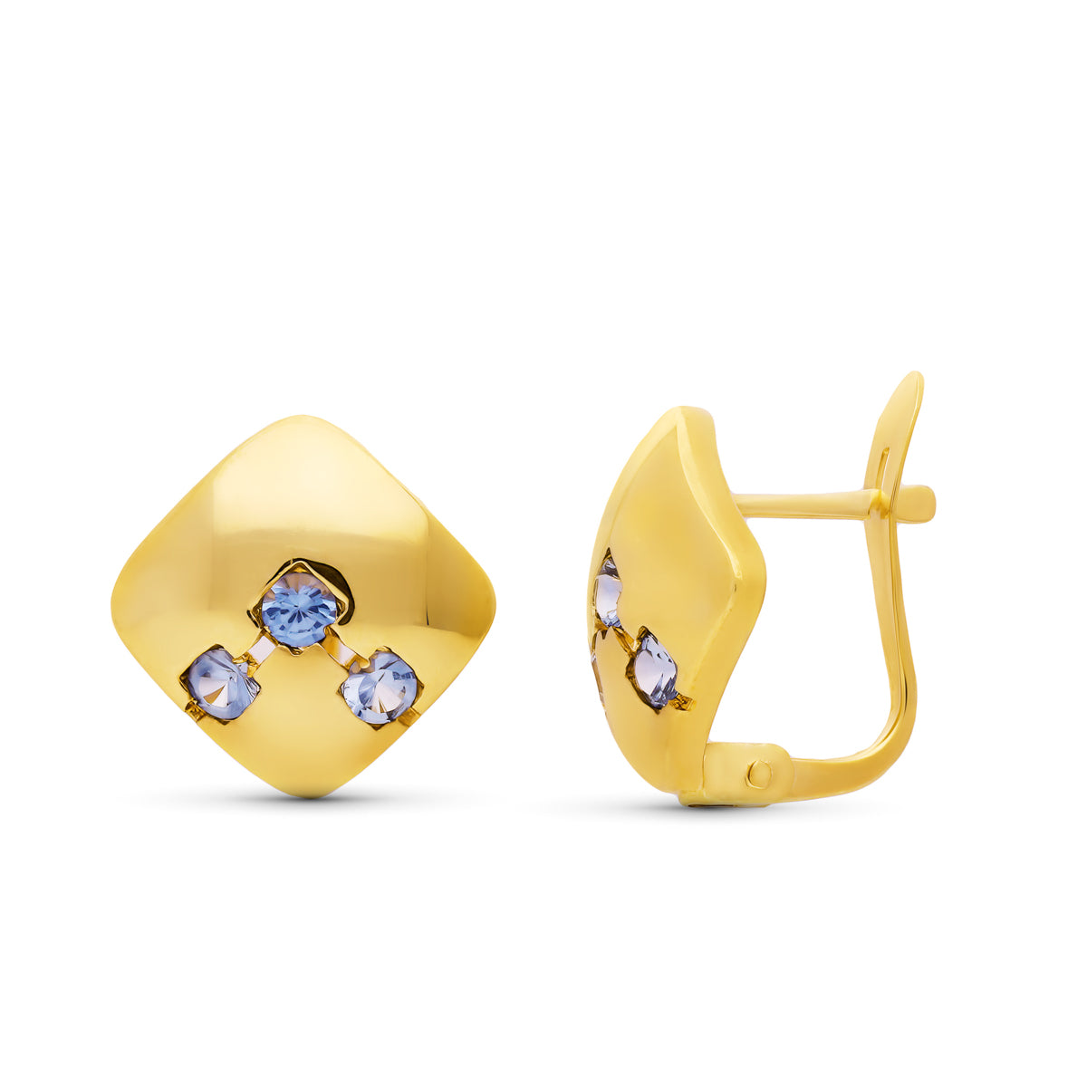 Pendientes Oro Amarillo 18K Circonitas 12X12 mm Cierre Catalán