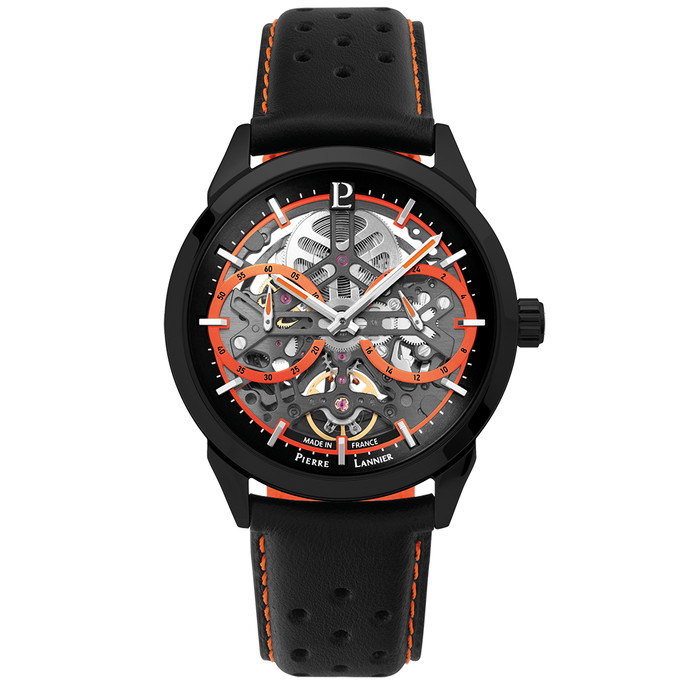 Montre homme Pierre Lannier MONARCK 347A433 – cadran noir bracelet cuir noir – vue de face