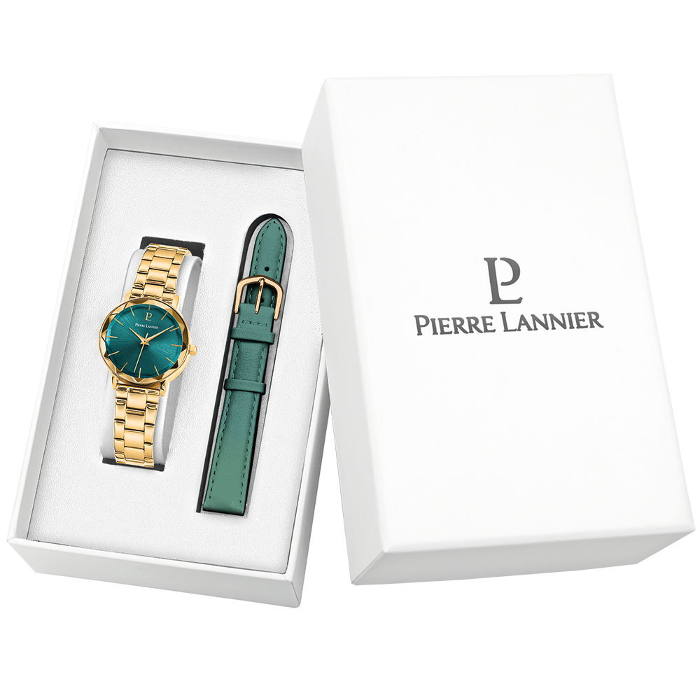 Montre femme Pierre Lannier MULTIPLES 351K562 – cadran vert bracelet cuir vert – vue de face