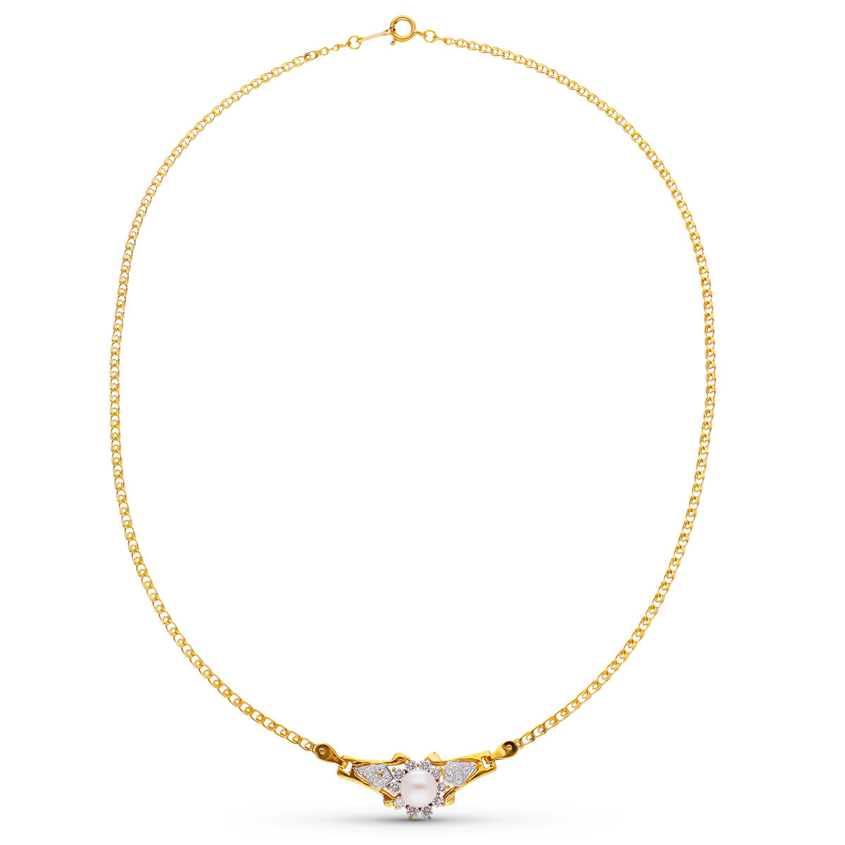Colar Pérolas e Zircónias em Ouro Bicolor 18k