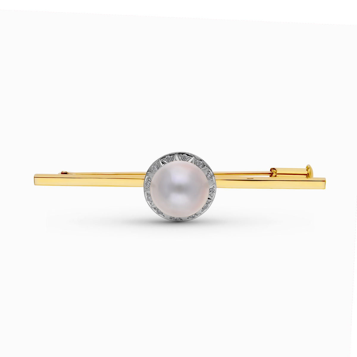 18K Tofarget gullnål Japansk perle 57 x 14 mm
