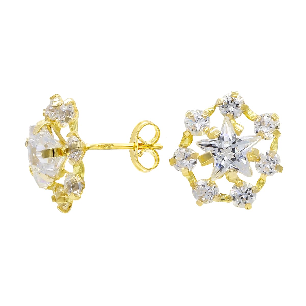Boucles d'oreilles Étoile et Zircone Or Jaune 18K Fermoir Poussettes Papillon