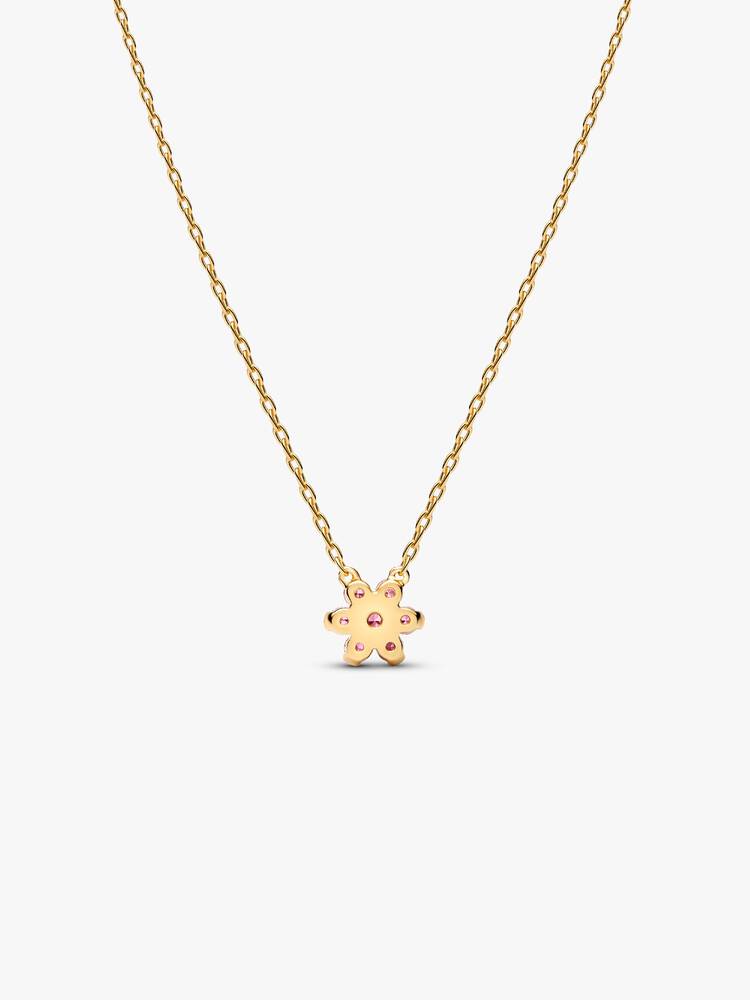 Blomster 14k forgyldt vedhæng halskæde med fancy pink cubic zirconia