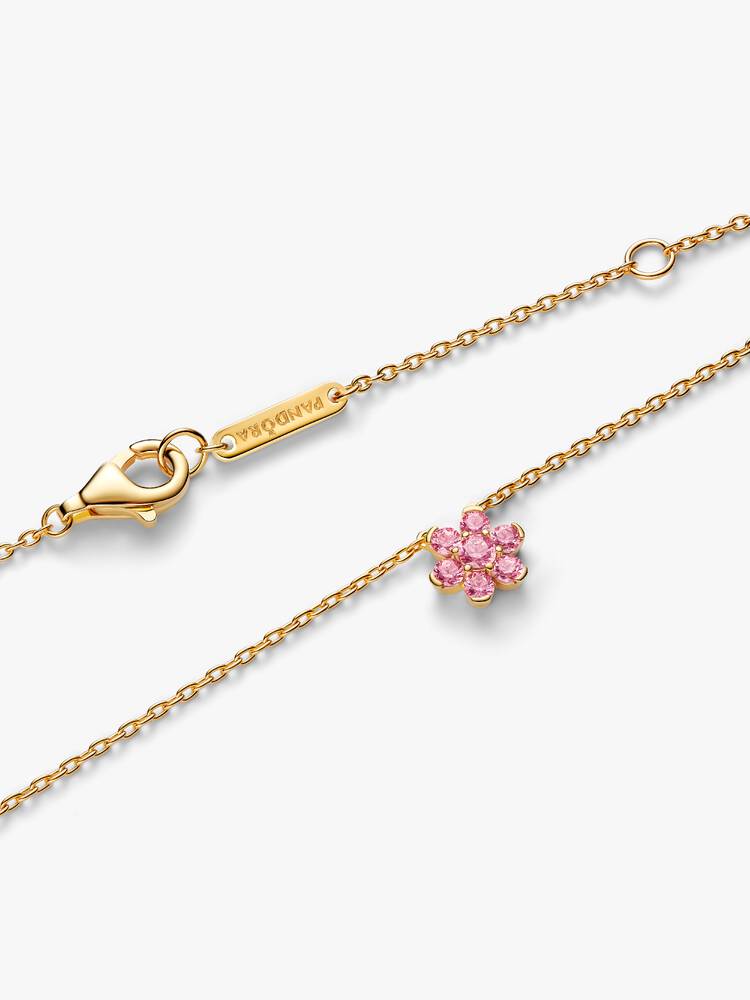 Blomster 14k forgyldt vedhæng halskæde med fancy pink cubic zirconia