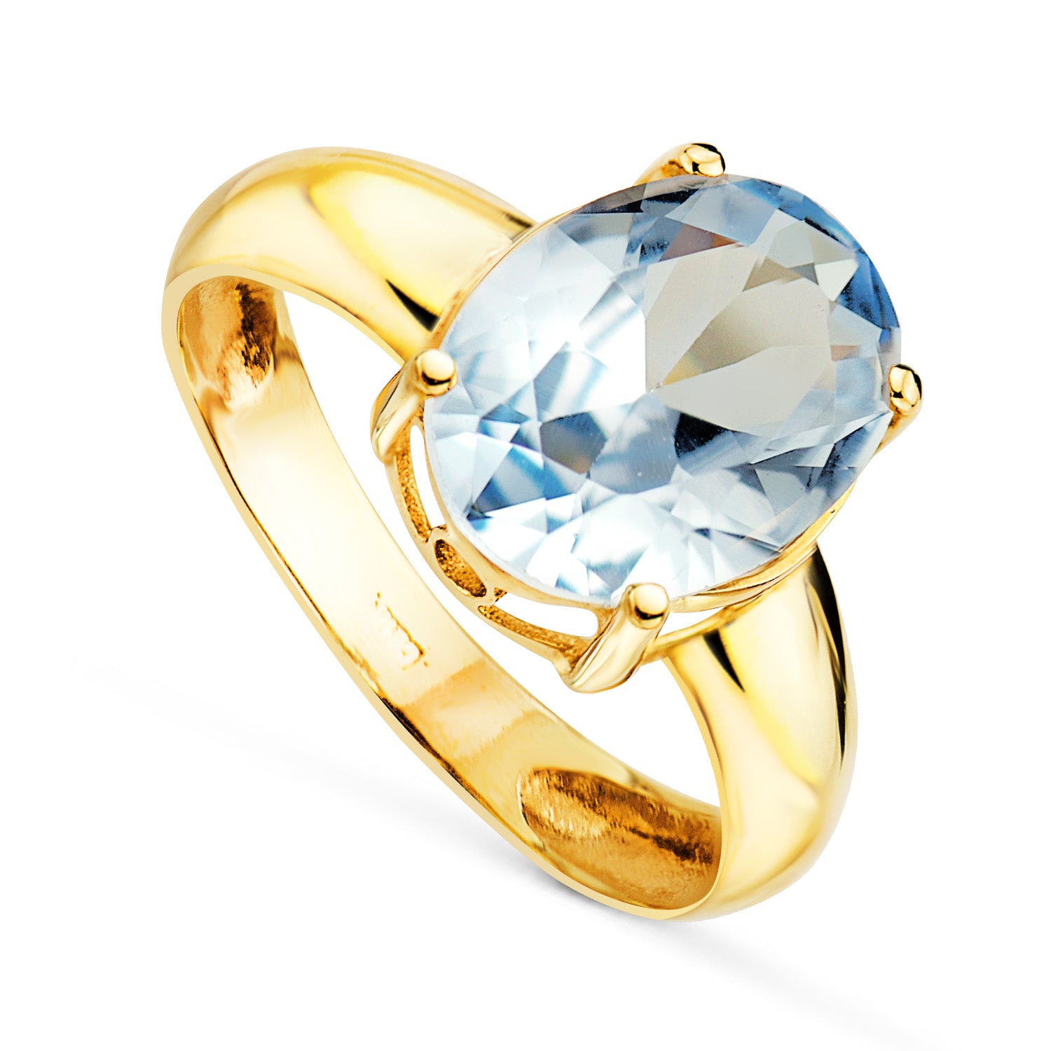 18K gulguldring med 12X9MM oval akvamarinsten med stift