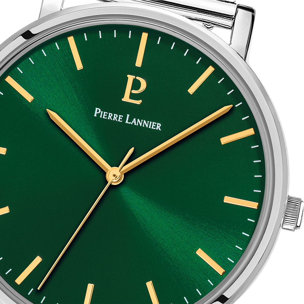 Montre homme Pierre Lannier ESSENTIAL 386C171 – cadran vert bracelet cuir marron – vue 3