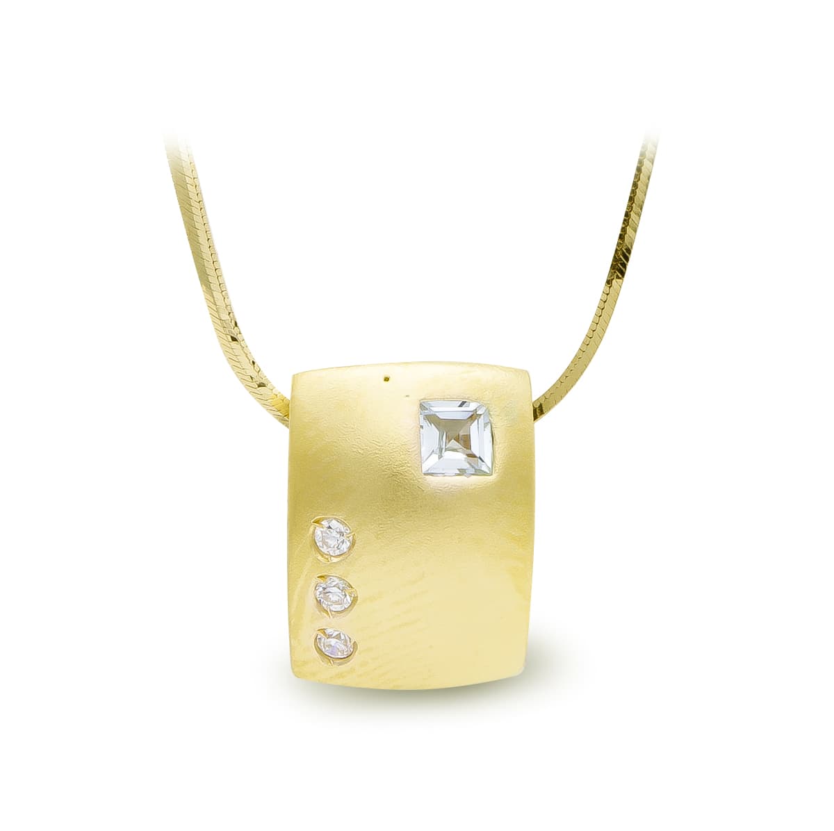 18K Collier en Or Jaune Carré avec Zircons
