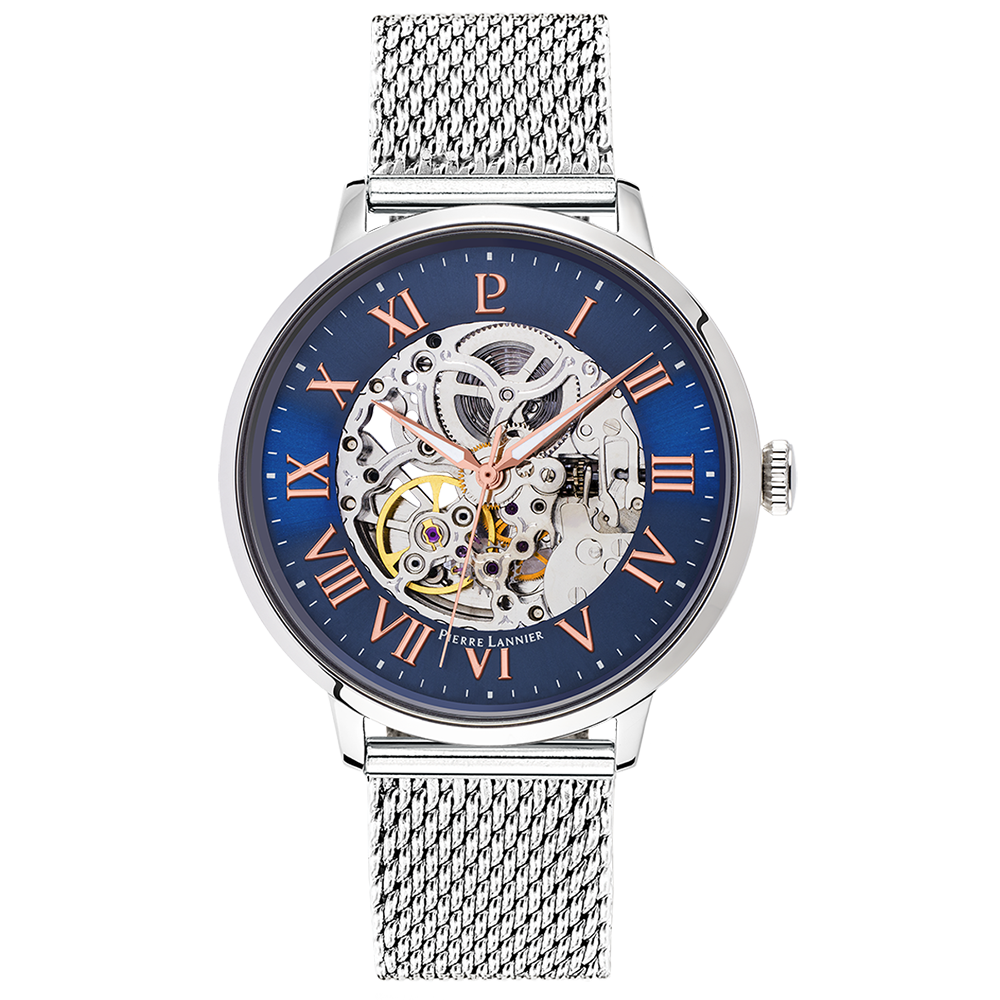 Montre homme Pierre Lannier AUTOMATIC 391C168 – cadran bleu bracelet cuir marron – vue 2