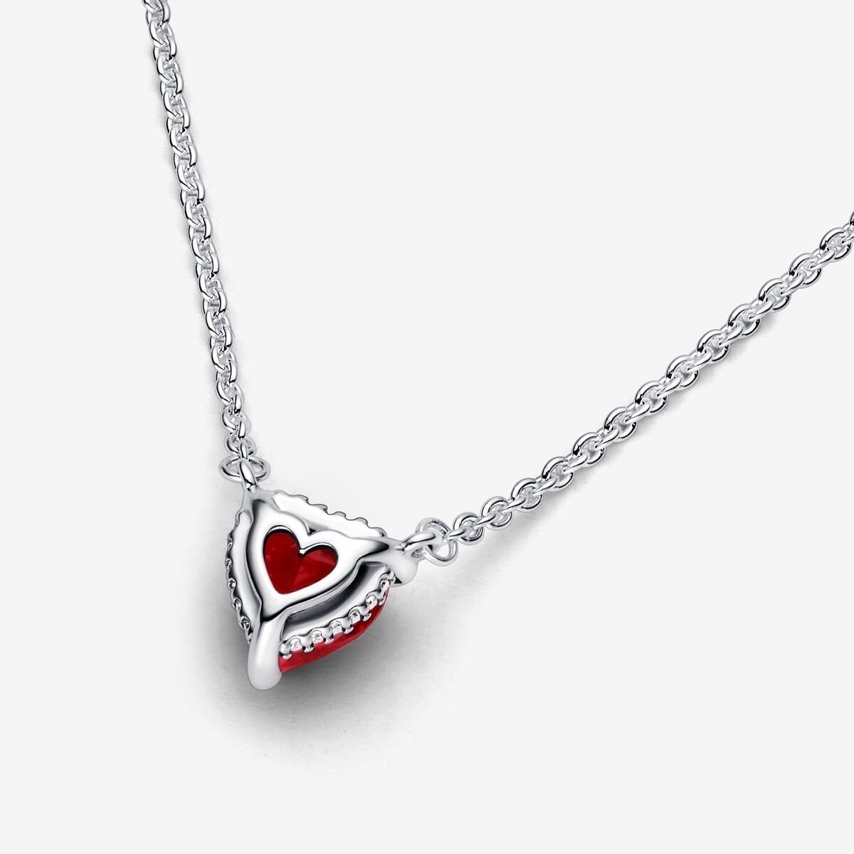 Halo - Red Heart - Silver - Pandora Necklace