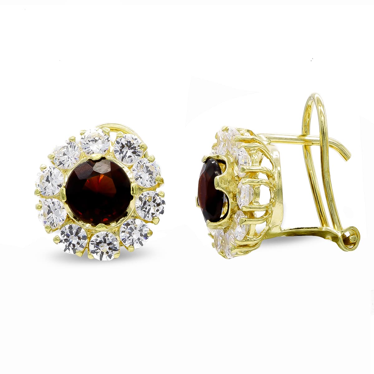 18K Boucles d'oreilles Or Jaune avec Pierre Zircons 11 X 11 mm Fermoir Omega