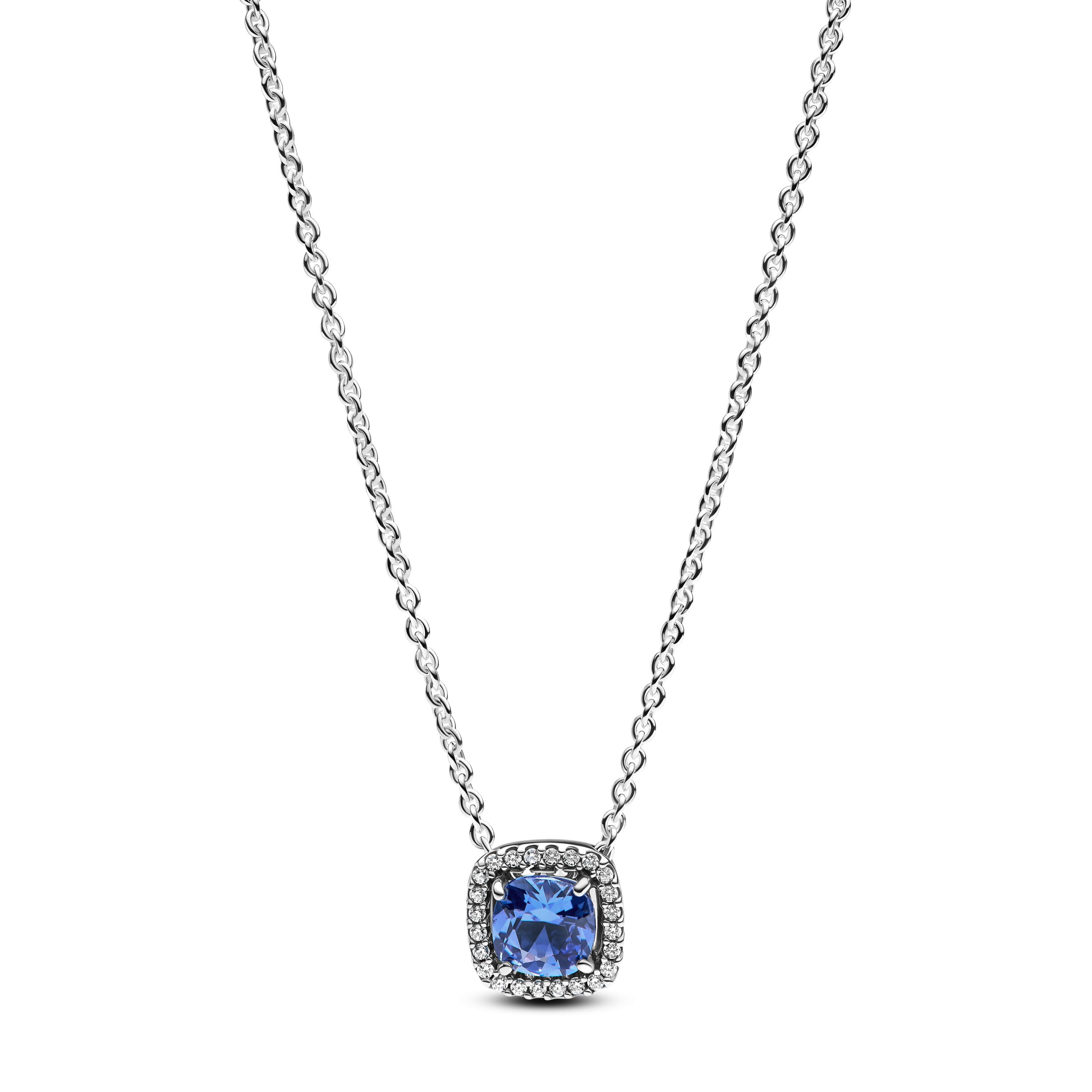 Sparkling Square Blue Halo Pendant Necklace | Pandora