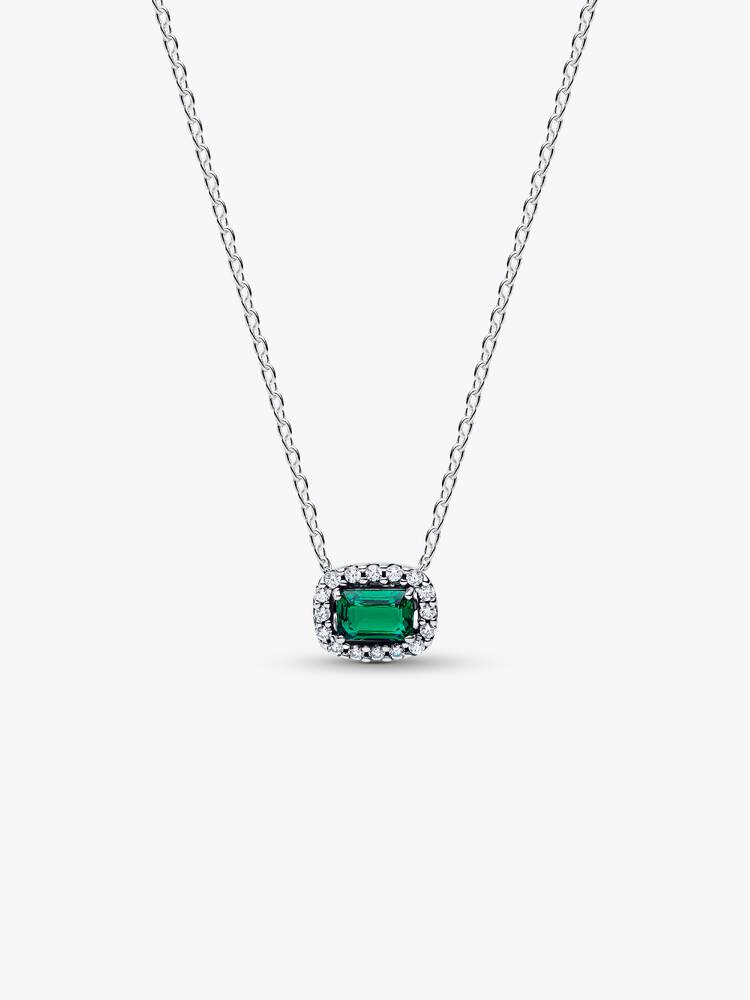 Pandora Necklace - Rectangular Sparkling Green Halo Pendant | 394503C01
