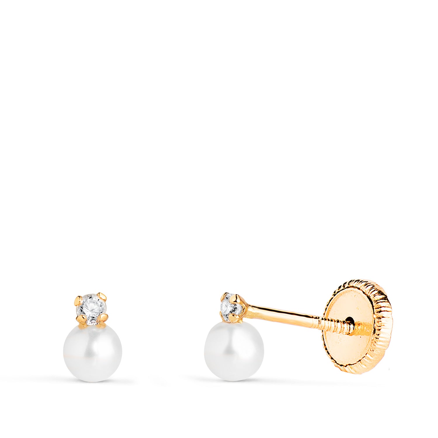 Pendientes Perlas Circonitas 18K 5X3 mm Cierre Rosca