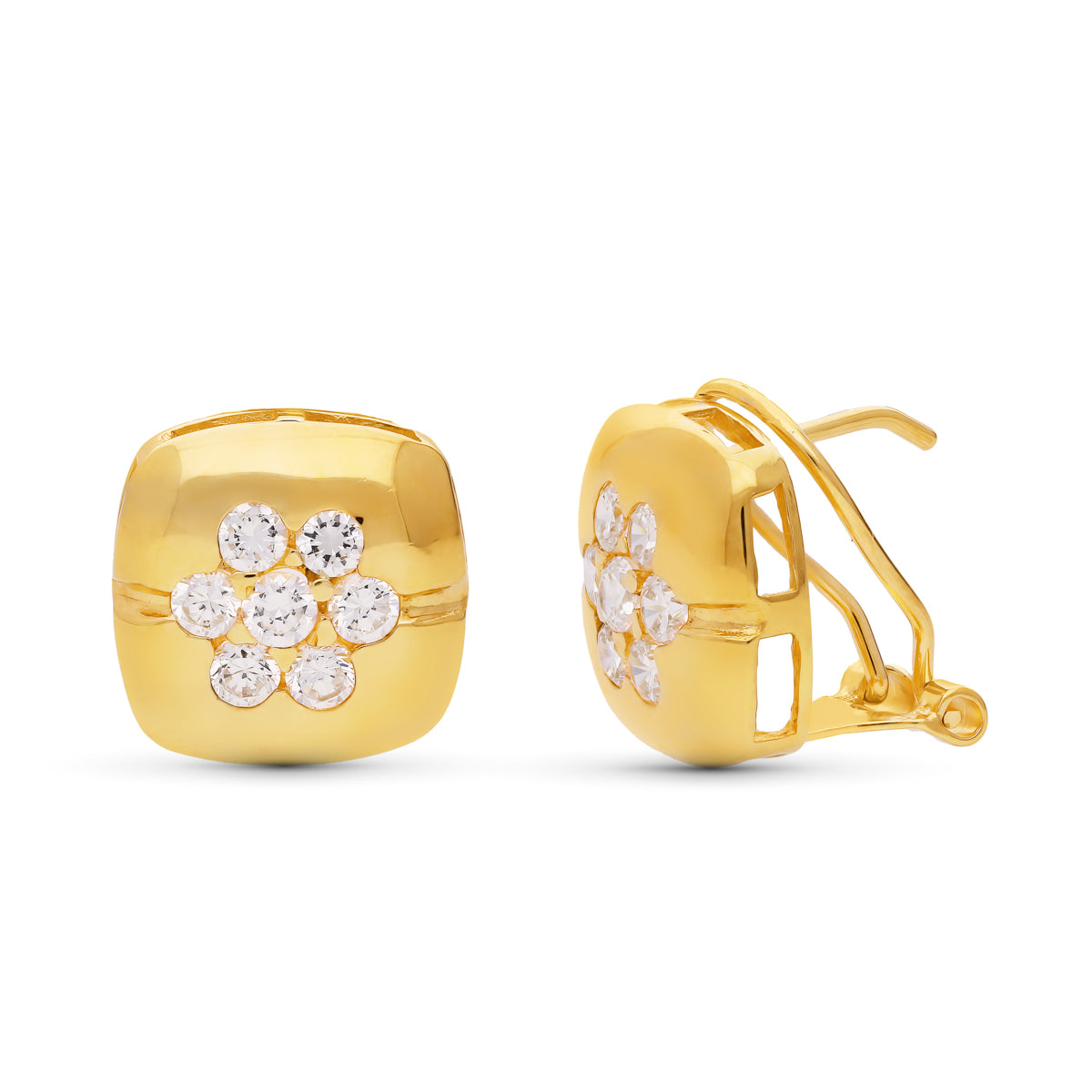Pendientes Oro Amarillo 18K Circonitas 12mm Omega