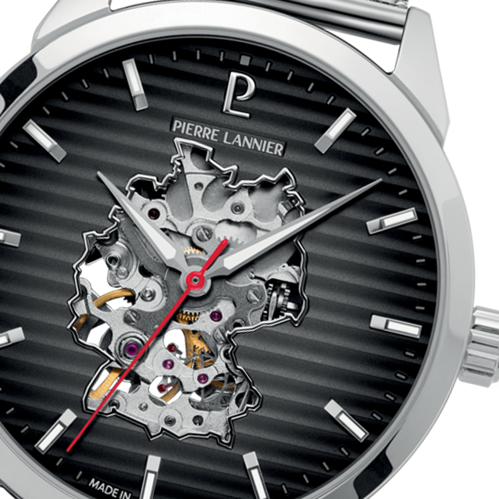 Montre homme Pierre Lannier MONARCK 433C131 – cadran noir bracelet cuir marron – vue 3